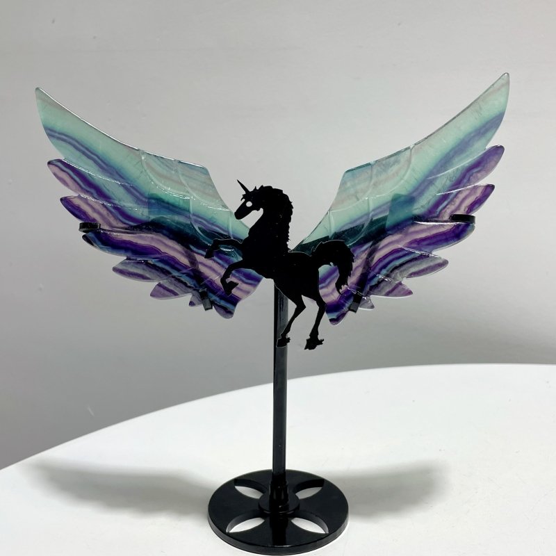 4 Pairs Beautiful Rainbow Fluorite Pegasus Wing Crystal Carving With Stand - Wholesale Crystals