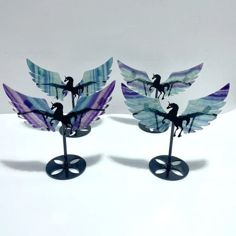 4 Pairs Beautiful Rainbow Fluorite Pegasus Wing Crystal Carving With Stand - Wholesale Crystals