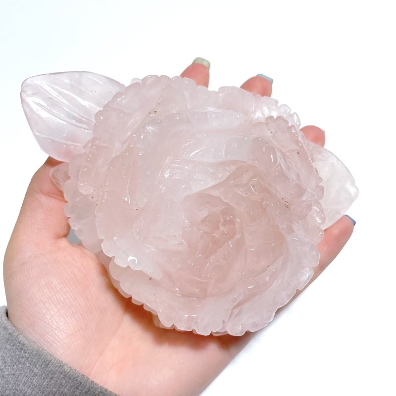4 Pairs Beautiful Rose Quartz Flower Carving With Stand - Wholesale Crystals
