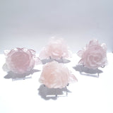 4 Pairs Beautiful Rose Quartz Flower Carving With Stand - Wholesale Crystals