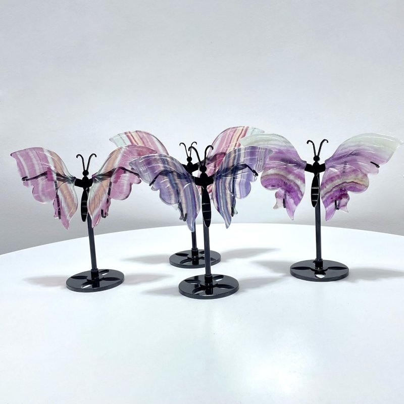 4 Pairs Beautiful Small Fluorite Symmetry Butterfly Wing With Stand - Wholesale Crystals