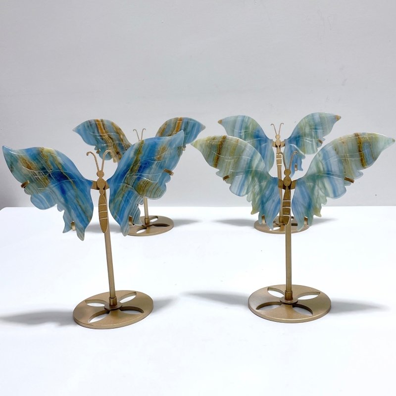 4 Pairs Blue Onyx Butterfly Carving Wing With Stand - Wholesale Crystals