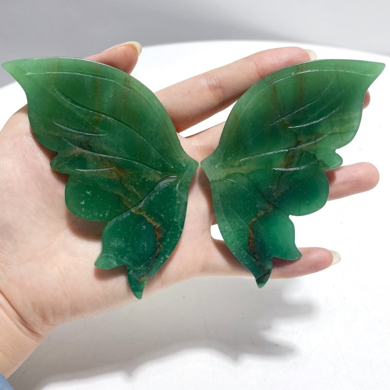 4 Pairs Butterfly Wing Carving With Stand Green Aventurine Sakura Flower Agate Moss Agate - Wholesale Crystals