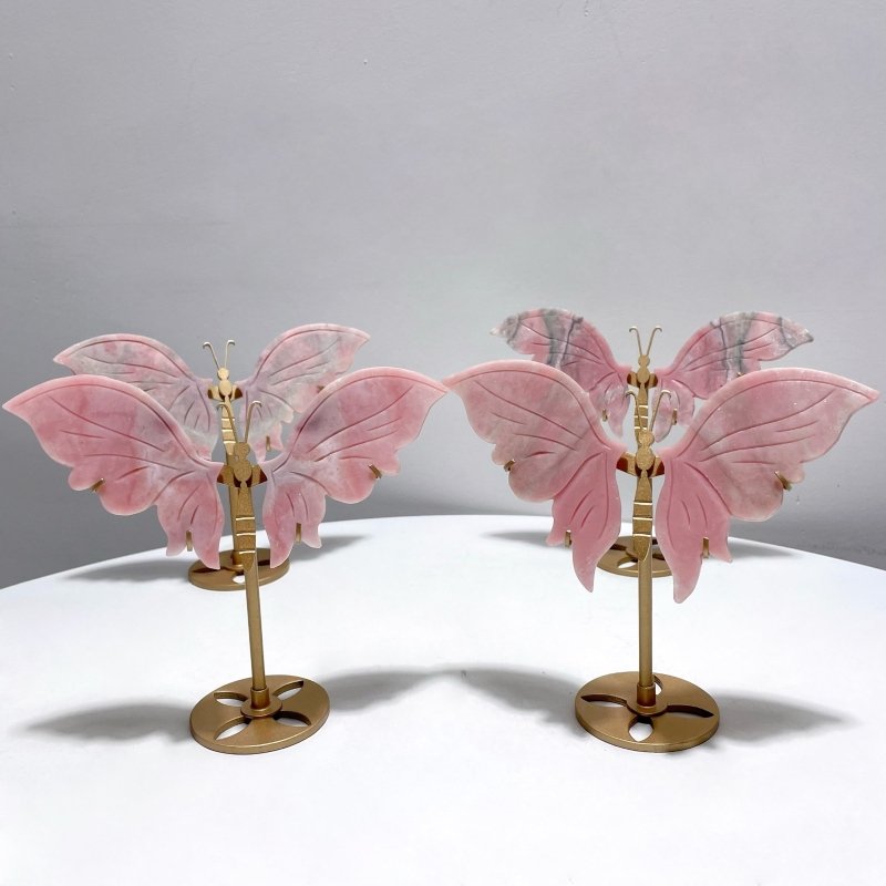 4 Pairs Cute Pink Opal Butterfly Wing Carving With Stand - Wholesale Crystals