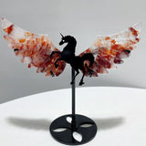4 Pairs Fire Quartz Beautiful Pegasus Wing Carving With Stand - Wholesale Crystals