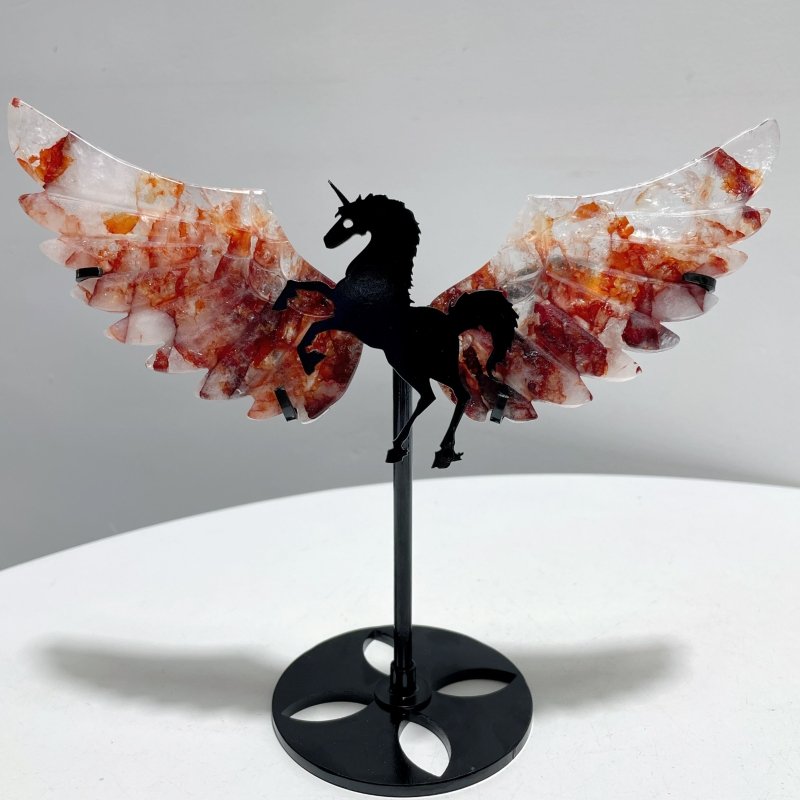 4 Pairs Fire Quartz Beautiful Pegasus Wing Carving With Stand - Wholesale Crystals