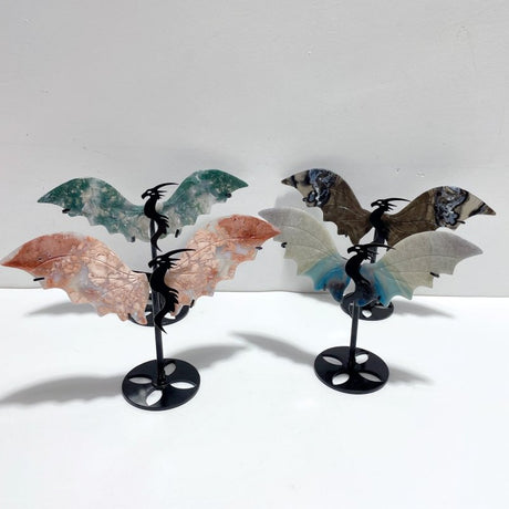 4 Pairs Flying Dragon Wing With Stand Moss Agate Trolleite Stone Pink Agate - Wholesale Crystals