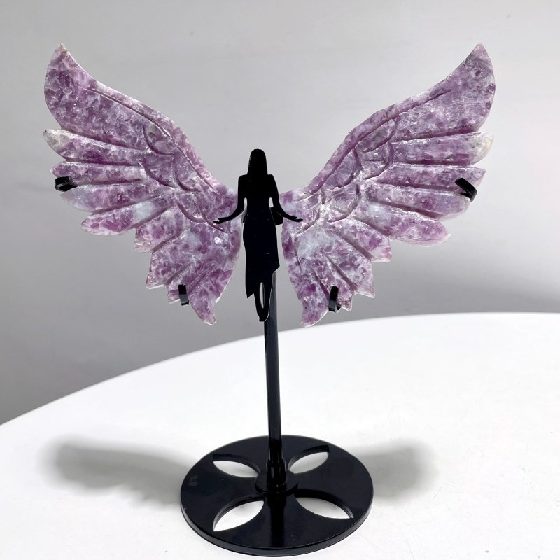 4 Pairs Lepidolite Angel Wing Carving With Stand - Wholesale Crystals