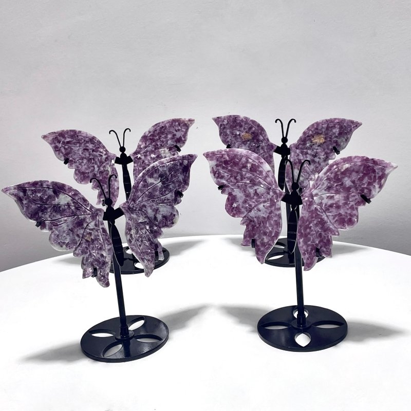 4 Pairs Lepidolite Butterfly Wing Carving With Stand - Wholesale Crystals