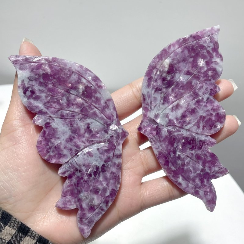 4 Pairs Lepidolite Butterfly Wing Carving With Stand - Wholesale Crystals