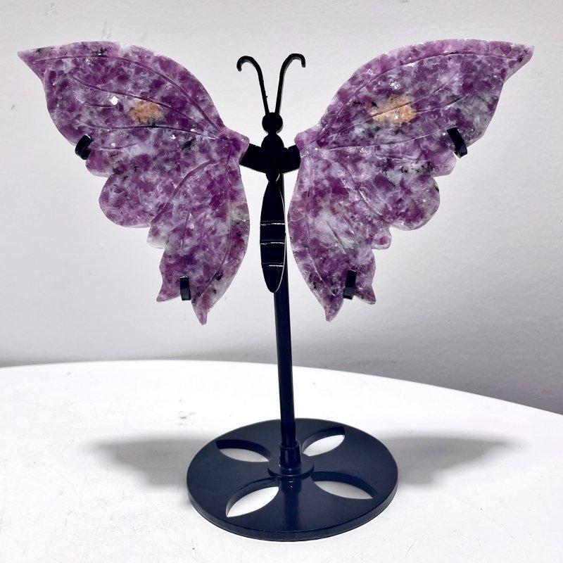 4 Pairs Lepidolite Butterfly Wing Carving With Stand - Wholesale Crystals