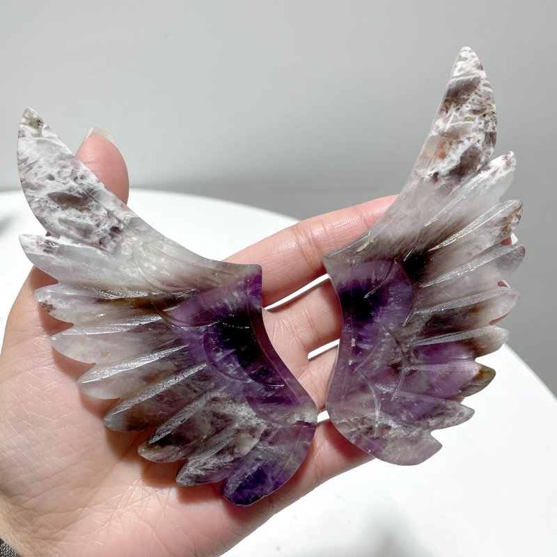 4 Pairs Mixed Pegasus Wing Carving With Stand Fluorite Chevron Amethyst - Wholesale Crystals