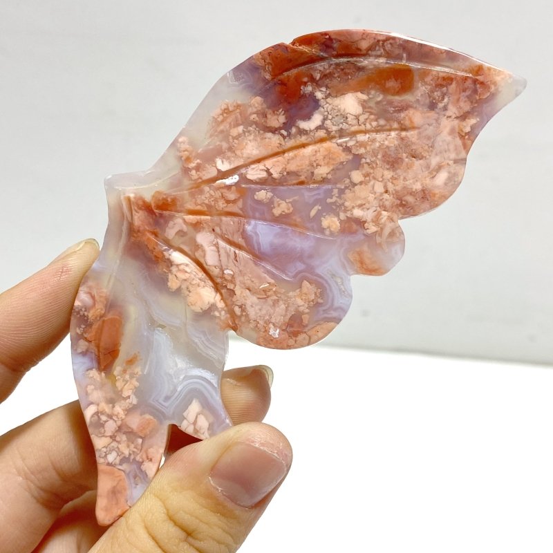 4 Pairs Pink Agate Butterfly Wing Carving With Stand - Wholesale Crystals