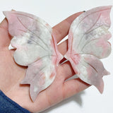 4 Pairs Pink Opal Butterfly Wing Carving With Stand - Wholesale Crystals