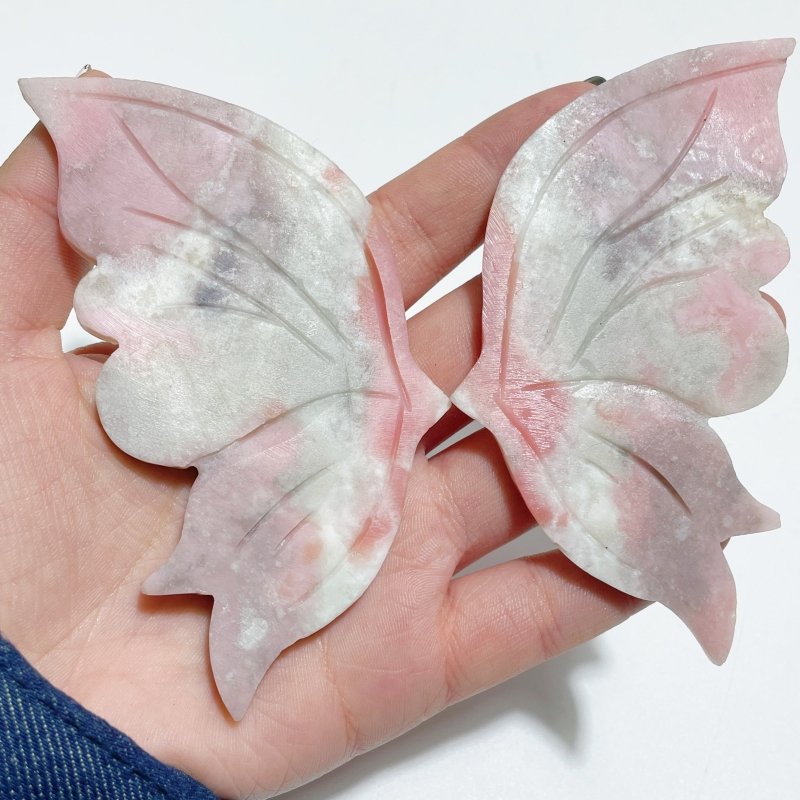 4 Pairs Pink Opal Butterfly Wing Carving With Stand - Wholesale Crystals