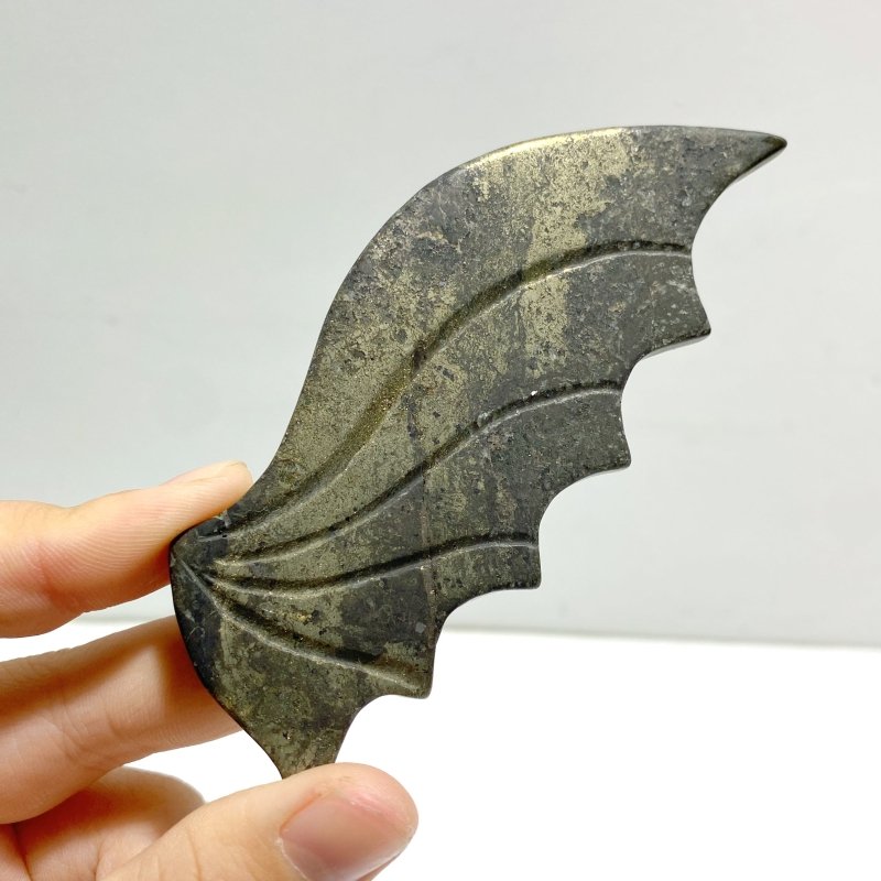 4 Pairs Pyrite Flying Dragon Wing Carving With Stand - Wholesale Crystals