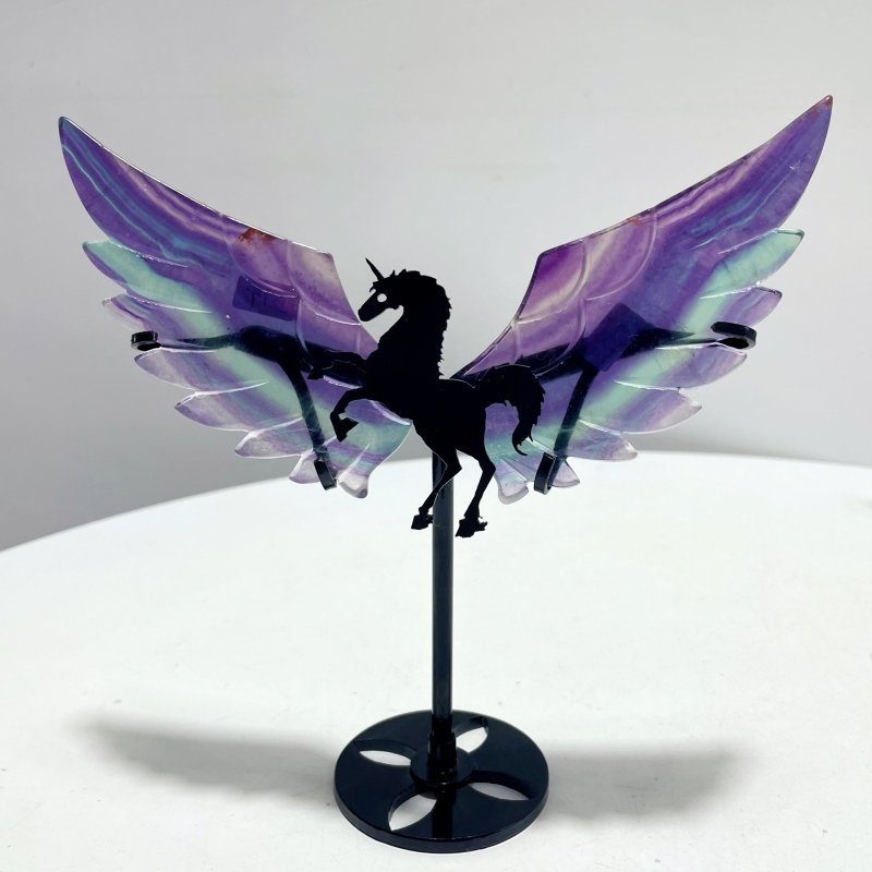 4 Pairs Rainbow Fluorite Pegasus Wing Crystal Carving With Stand - Wholesale Crystals