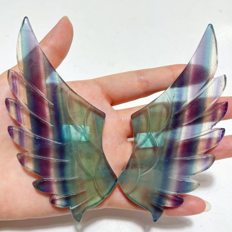 4 Pairs Rainbow Fluorite Pegasus Wing Crystal Carving With Stand - Wholesale Crystals