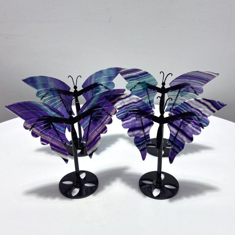 4 Pairs Rainbow Fluorite Symmetry Small Butterfly Wing With Stand - Wholesale Crystals