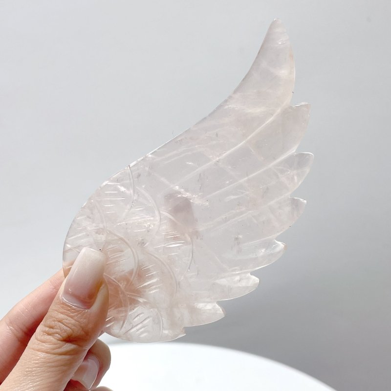 4 Pairs Rose Quartz Angel Wing Carving With Stand - Wholesale Crystals