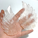 4 Pairs Rose Quartz Angel Wing Carving With Stand - Wholesale Crystals