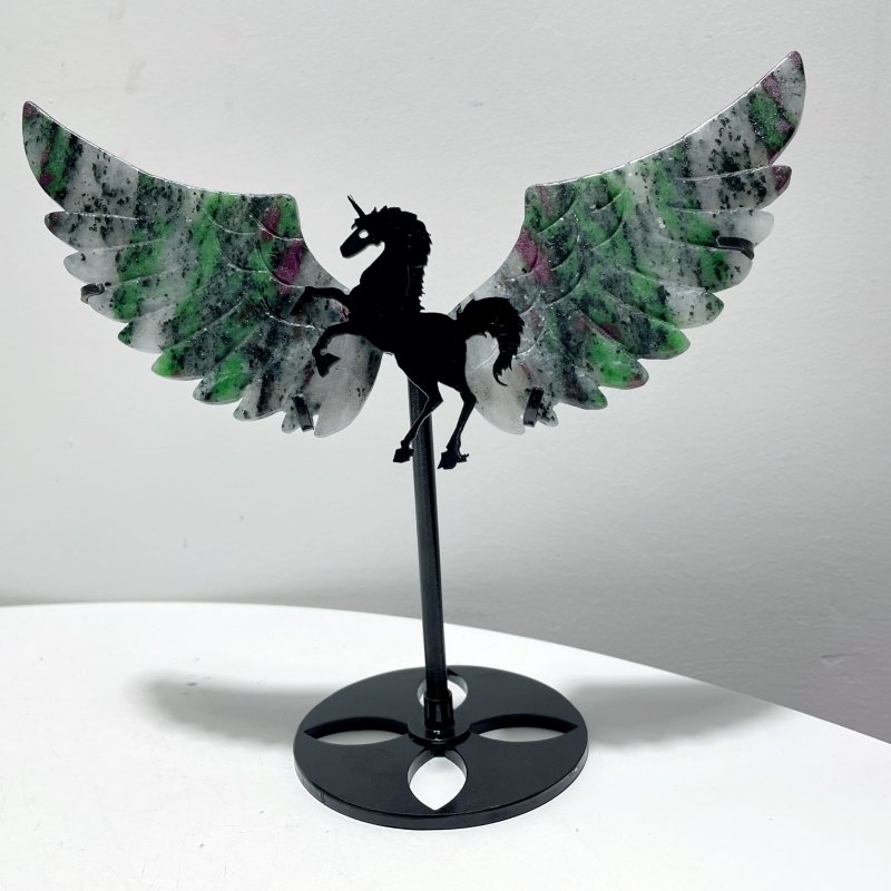 4 Pairs Ruby Zoisite Pegasus Wing Carving With Stand - Wholesale Crystals