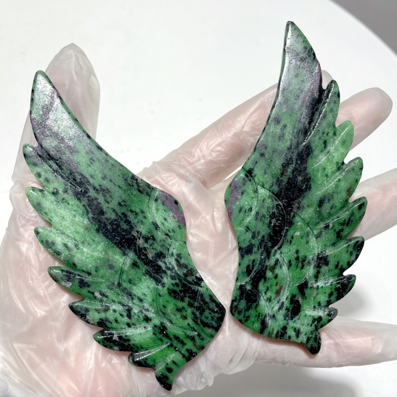 4 Pairs Ruby Zoisite Pegasus Wing Carving With Stand - Wholesale Crystals