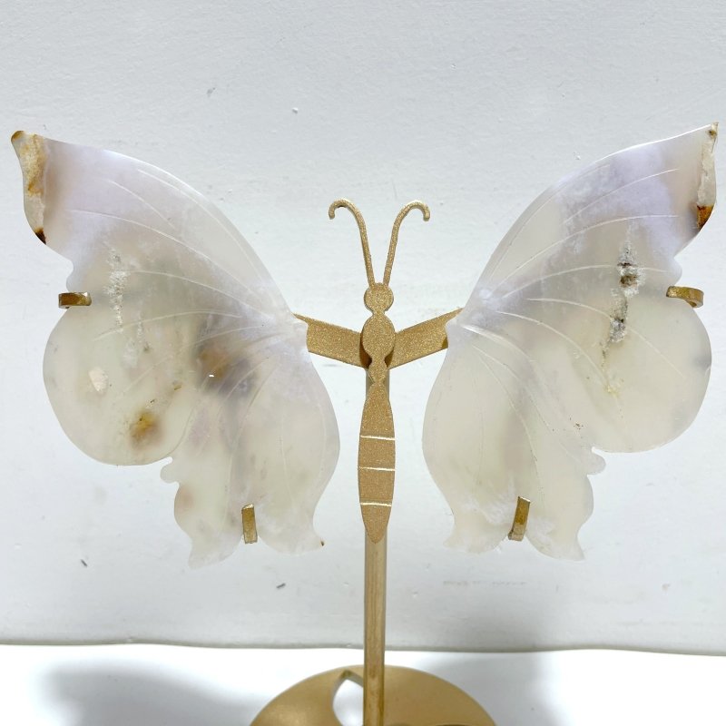 4 Pairs Sakura Flower Agate Butterfly Wing Carving With Stand - Wholesale Crystals