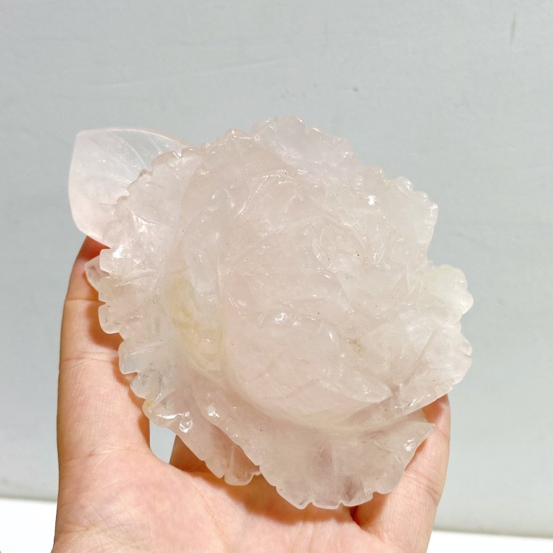 4 Pieces Beautiful Rose Quartz Flower Carving With Stand -Wholesale Crystals
