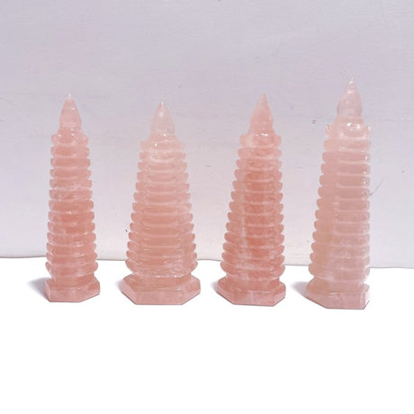 4 Pieces Beautiful Rose Quartz Wenchang Tower 13 - level Pagoda - Wholesale Crystals