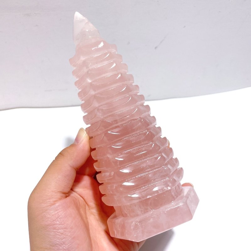 4 Pieces Beautiful Rose Quartz Wenchang Tower 13 - level Pagoda - Wholesale Crystals