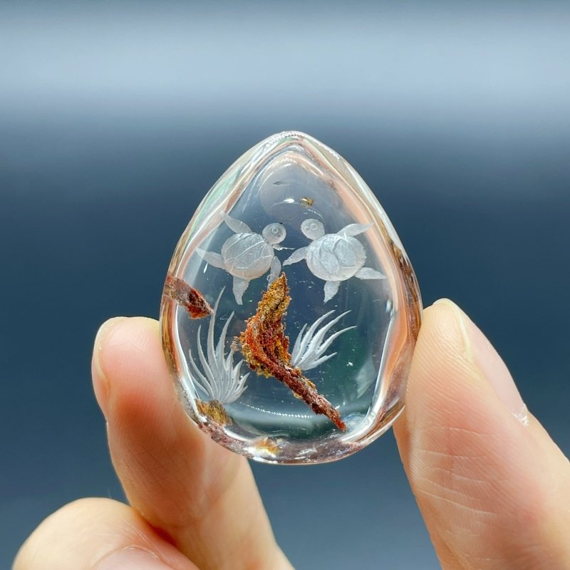 4 Pieces Beautiful Sea Turtle Garden Quartz Inner Scene Carving - Wholesale Crystals