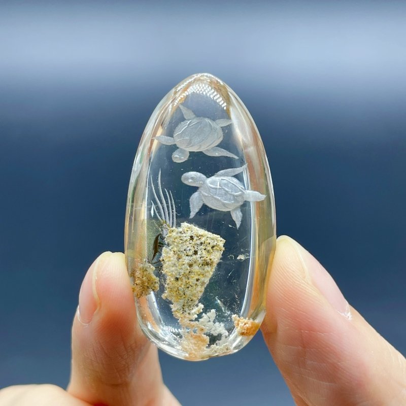 4 Pieces Beautiful Sea Turtle Garden Quartz Inner Scene Carving - Wholesale Crystals