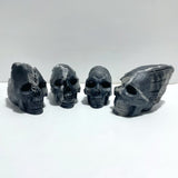 4 Pieces Black Clear Quartz Cluster Skull Carving - Wholesale Crystals