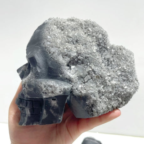 4 Pieces Black Clear Quartz Cluster Skull Carving - Wholesale Crystals