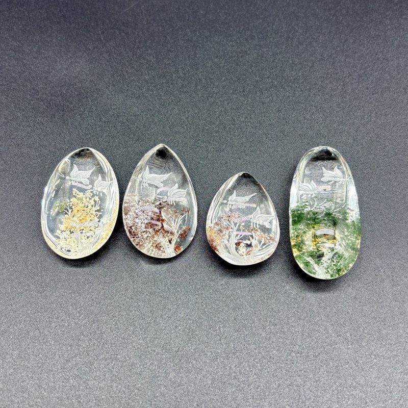 4 Pieces Butterfly Garden Quartz Inner Scene Carving - Wholesale Crystals