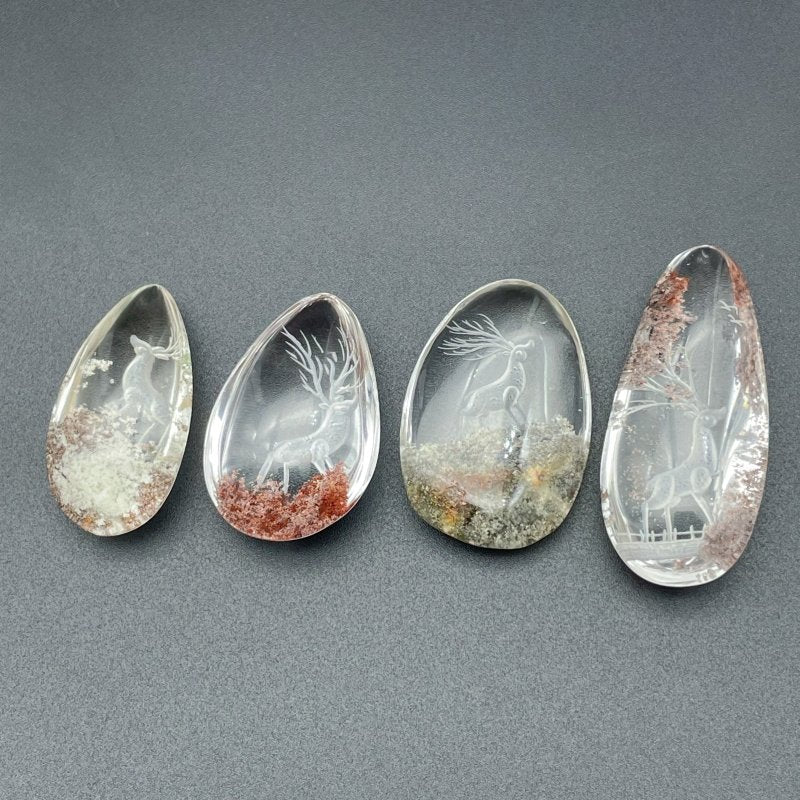 4 Pieces Deer Garden Quartz Inner Scene Carving - Wholesale Crystals