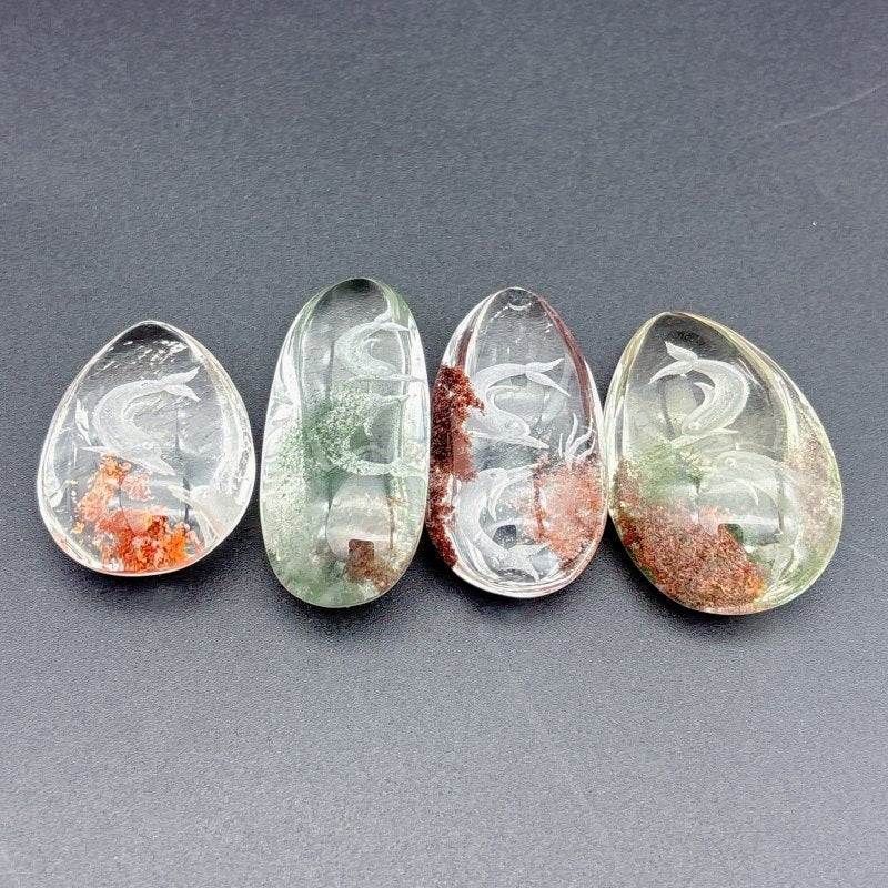 4 Pieces Dolphin Garden Quartz Inner Scene Carving - Wholesale Crystals