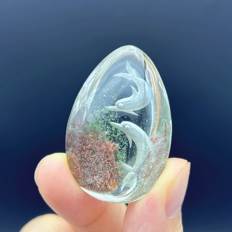 4 Pieces Dolphin Garden Quartz Inner Scene Carving - Wholesale Crystals