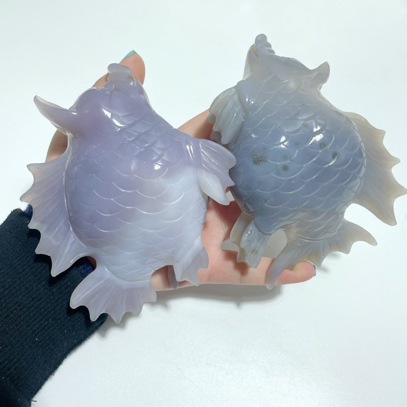4 Pieces Geode Druzy Agate Fish with Pig&Calf Head Carving - Wholesale Crystals