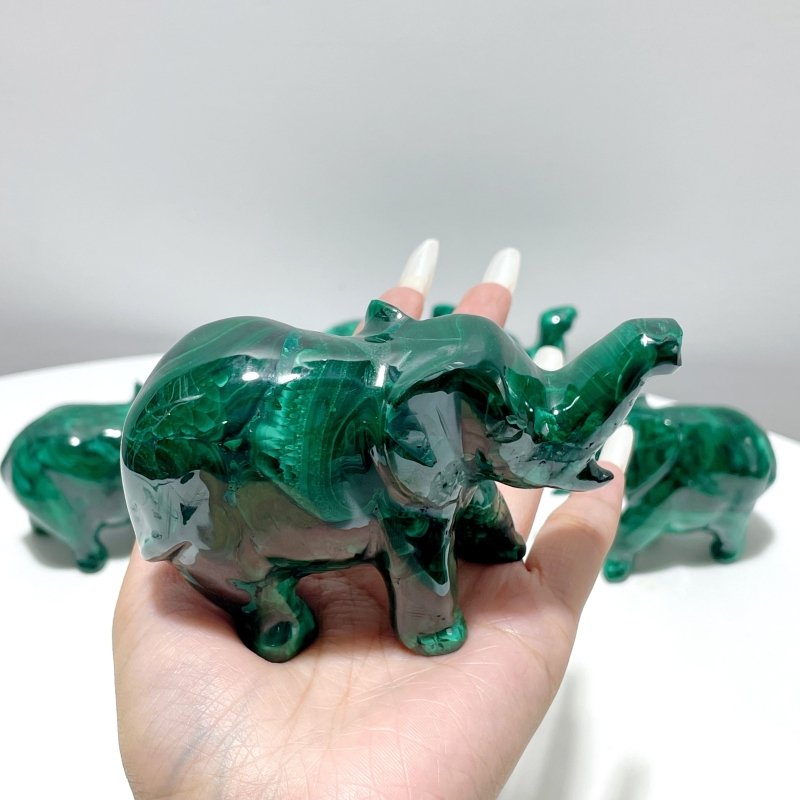 4 Pieces High Quality Malachite Elephant Carving - Wholesale Crystals