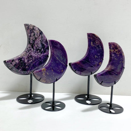 4 Pieces Large Charoite Moon Carving With Stand 1 -Wholesale Crystals