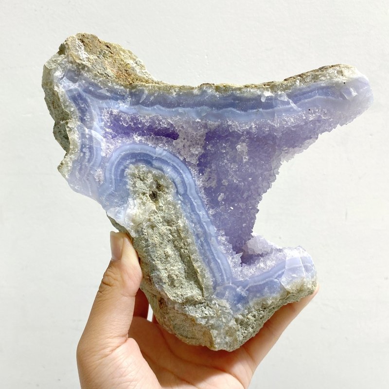 4 Pieces Large Geode Blue Chalcedony Druzy -Wholesale Crystals