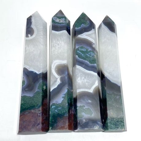 4 Pieces Large Green Moss Agate Points - Wholesale Crystals
