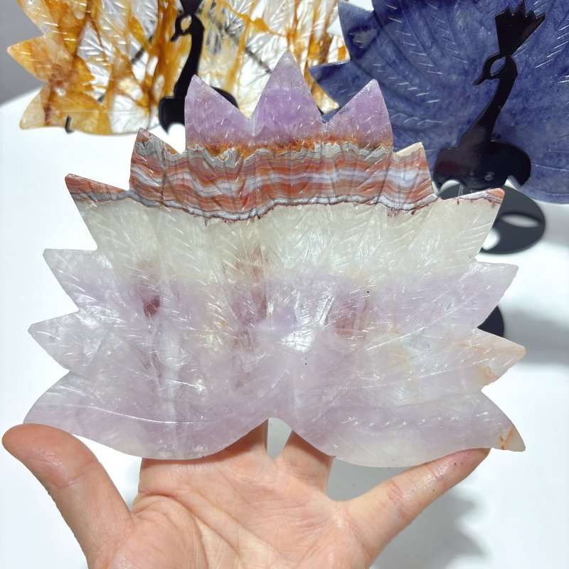 4 Pieces Peacock Shape Stone Carving With Stand Fluorite Amethyst Mixed Agate - Wholesale Crystals