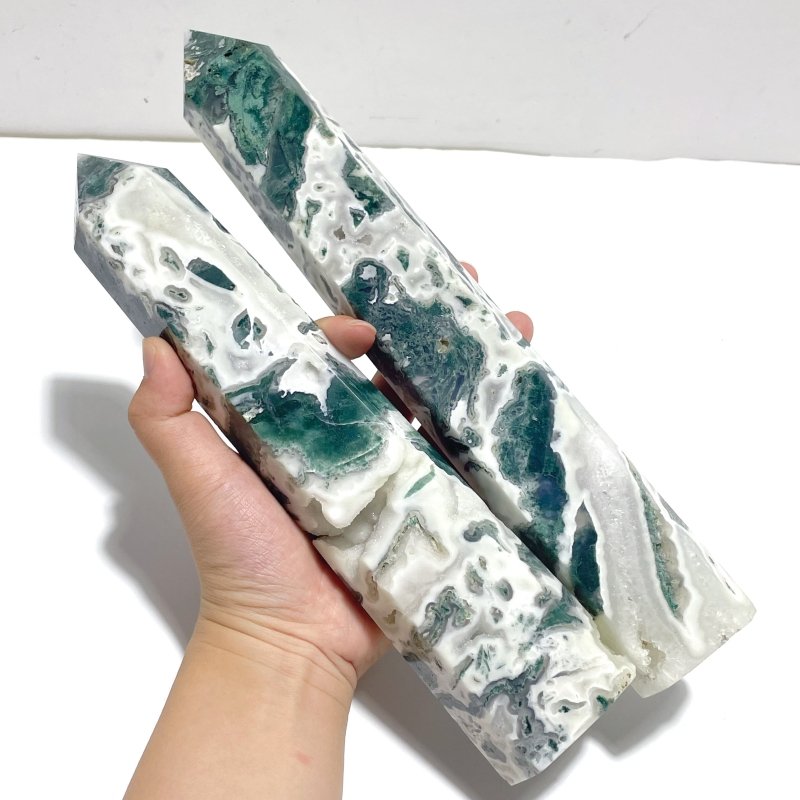 4 Pieces Tall Geode Druzy Moss Agate Tower Points - Wholesale Crystals