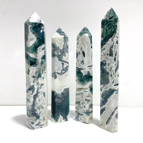 4 Pieces Tall Geode Druzy Moss Agate Tower Points - Wholesale Crystals