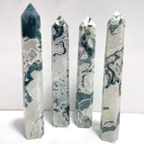 4 Pieces Tall Geode Druzy White Moss Agate Tower Points - Wholesale Crystals