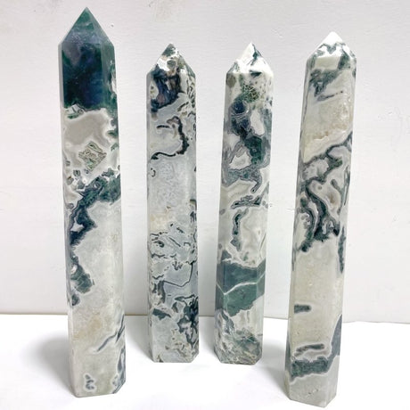 4 Pieces Tall Geode Druzy White Moss Agate Tower Points - Wholesale Crystals