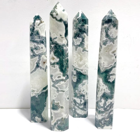 4 Pieces Tall Geode White Moss Agate Points - Wholesale Crystals